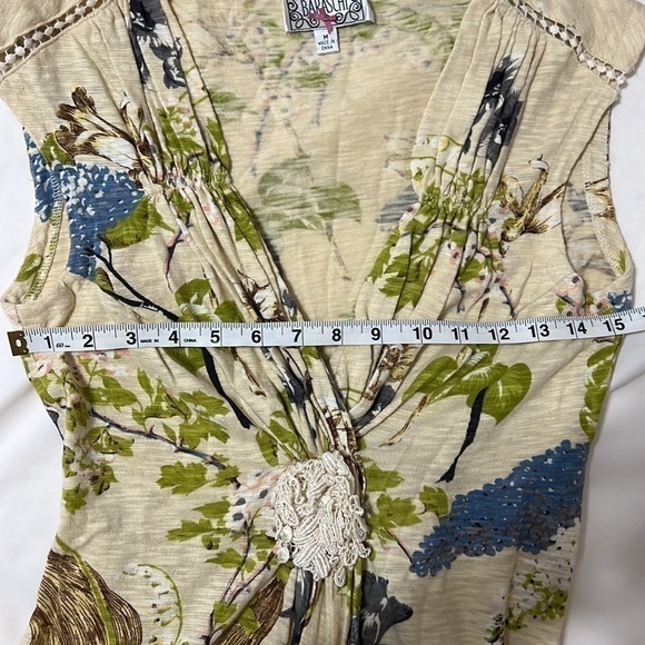 ANTHROPOLOGIE YOANA BARASCHI Mint Julep Floral Ruffle Top Size Medium Sleeveless - Picture 10 of 10